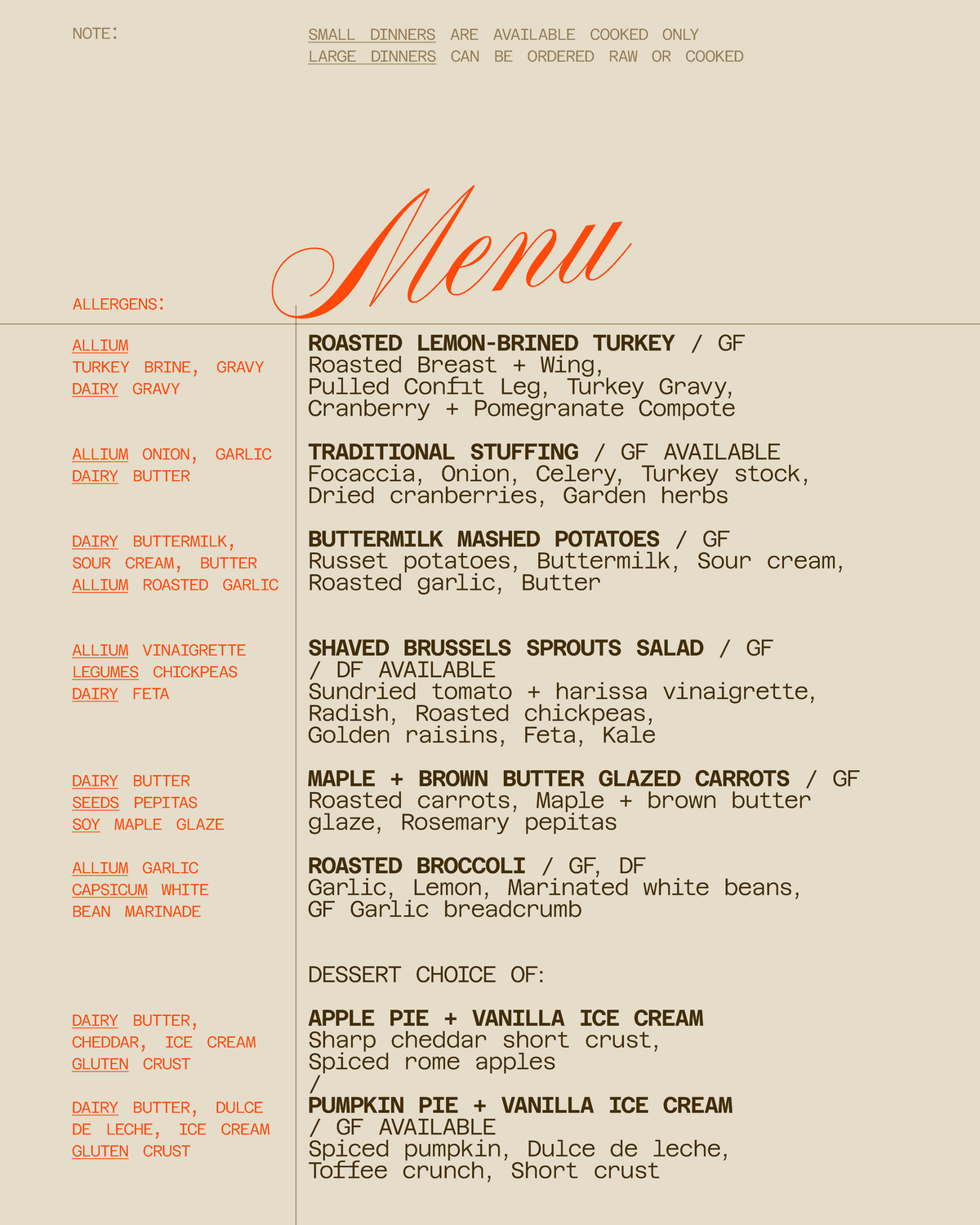 THANKSGIVING DINNER 2026 PRE-ORDER (For Pickup or Delivery on October 10th)